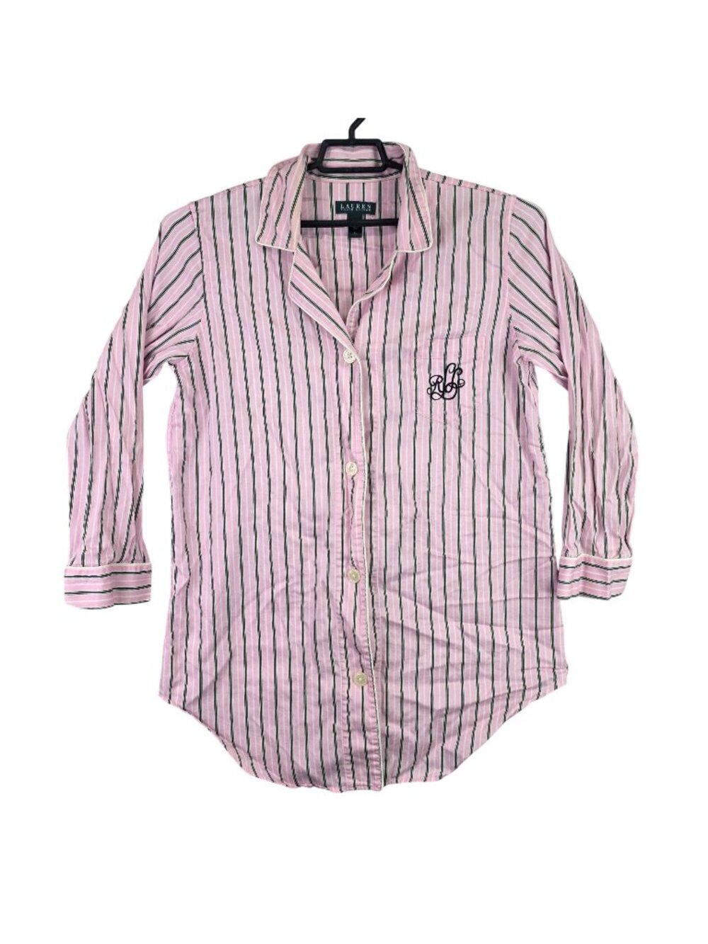 Womens Lauren Ralph Lauren Pink Striped Button Up Shirt Embroidered Cotton XL